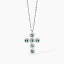 Carica l'immagine nel visualizzatore di Gallery, Collana da donna in argento con ciondolo croce e smeraldi sintetici MILANESIENNE Mabina 553656