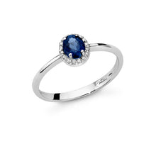 Load image into Gallery viewer, Anello con zaffiro blu e diamanti realizzato in oro bianco LID3266