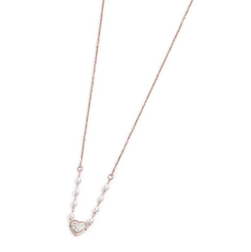 Collana da donna in acciaio Rosé cristalli e perle Marlù 15CN031R-W