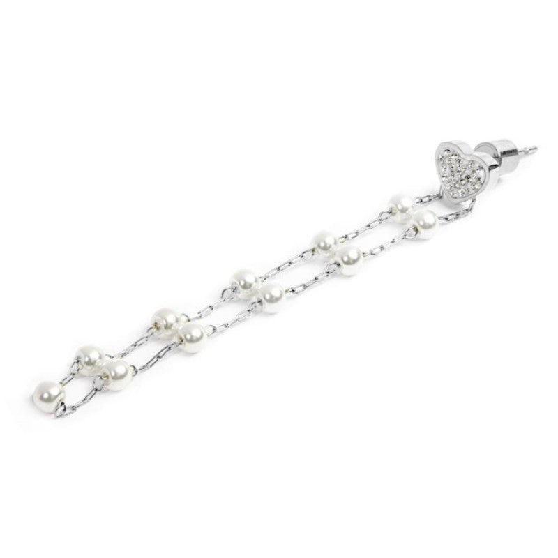 Orecchino da donna in acciaio cuore cristalli e perle Marlù 15OR015-W