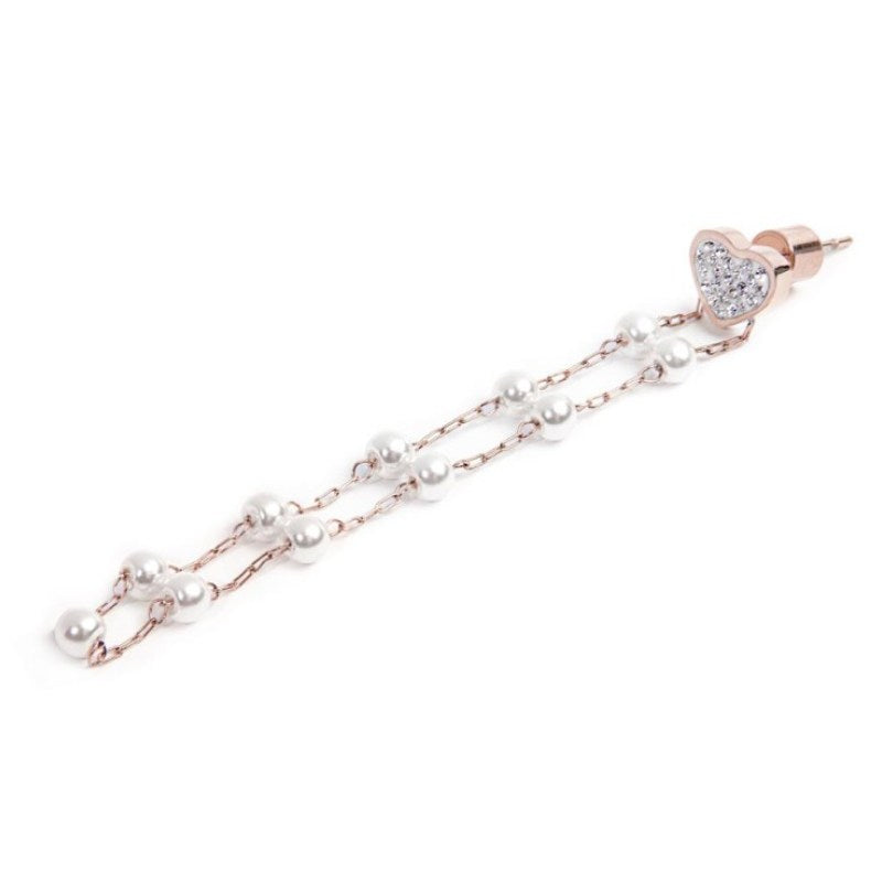 Orecchino da donna in acciaio Rosé cuore cristalli e perle Marlù 15OR015R-W