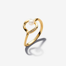 Load image into Gallery viewer, Anello Cerchio Linea Sinuosa con Perla d'Acqua Dolce Coltivata e Pavè
