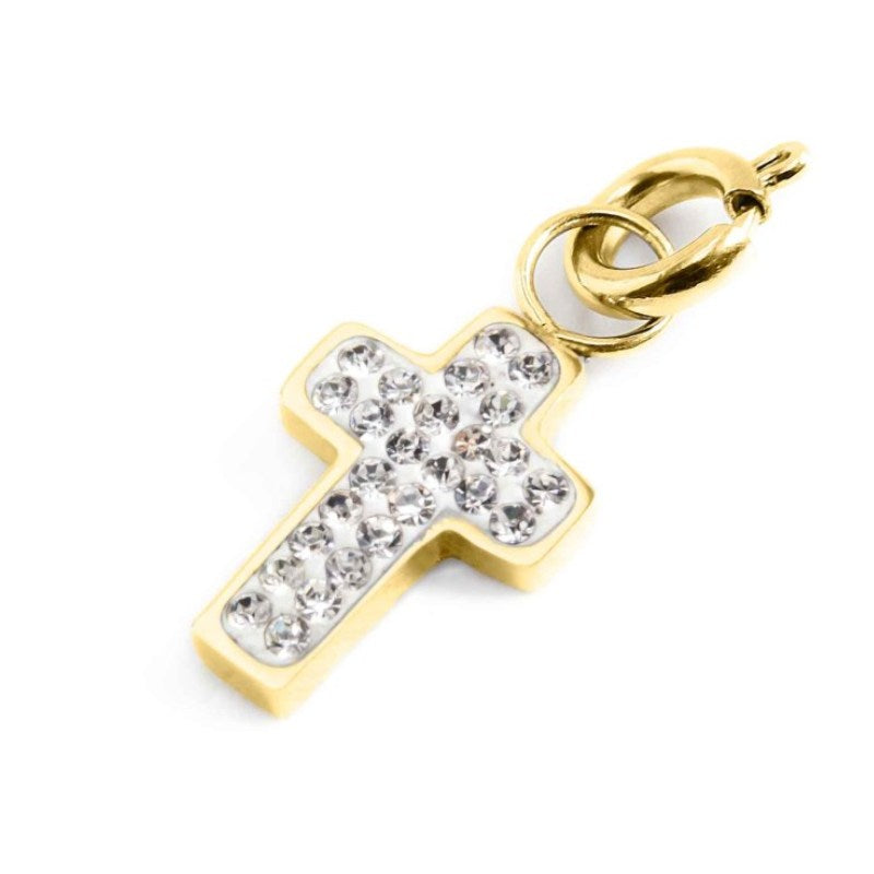 Charm in acciaio dorato croce con cristalli Marlù 18CH096G-W