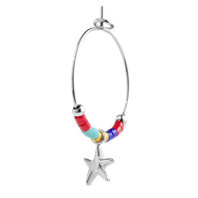 Orecchino da donna in acciaio a cerchio stella marina e miyuki Marlù 18OR092-RGB