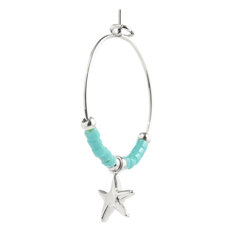Orecchino da donna in acciaio a cerchio stella marina e miyuki Marlù 18OR092-T