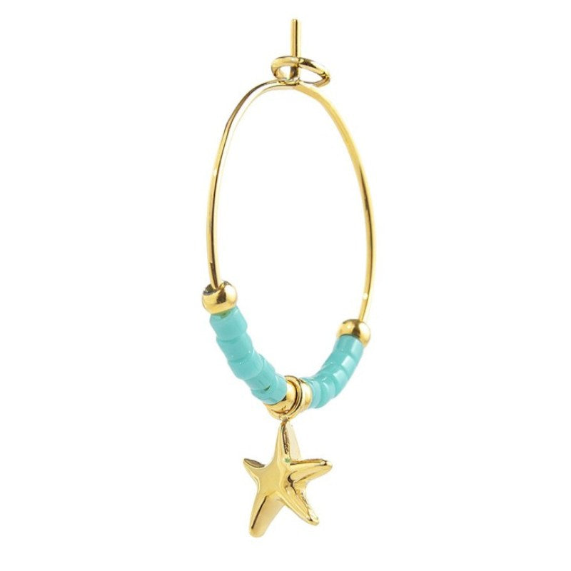 Orecchino da donna in acciaio a cerchio stella marina e miyuki Marlù 18OR092G-T