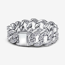 Load image into Gallery viewer, Anello Catena Maglia Cubana Pavè
