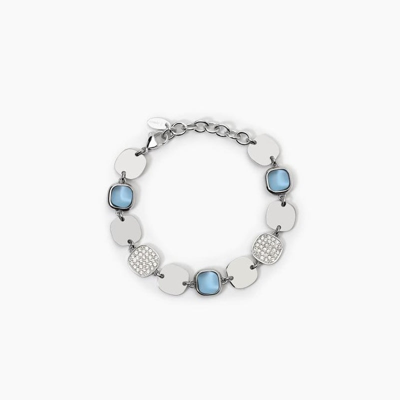 Women's Bracelet In Steel With Square Elements And Light Blue Glass 2Jewels 232434