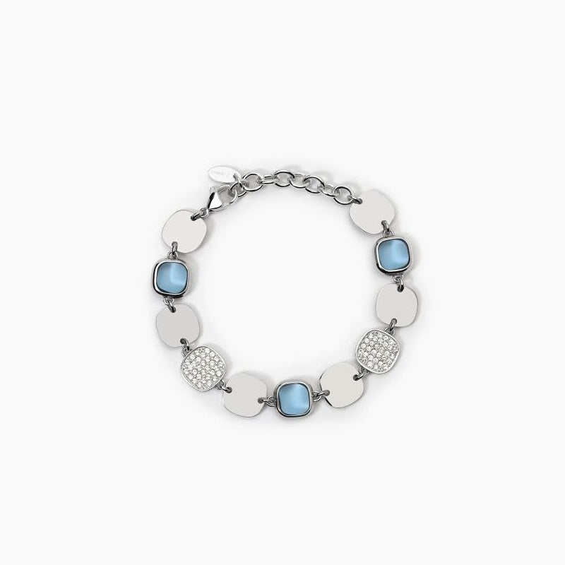 Bracciale Da Donna In Acciaio Con elementi Quadrati E Glassi Azurro 2Jewels 232434