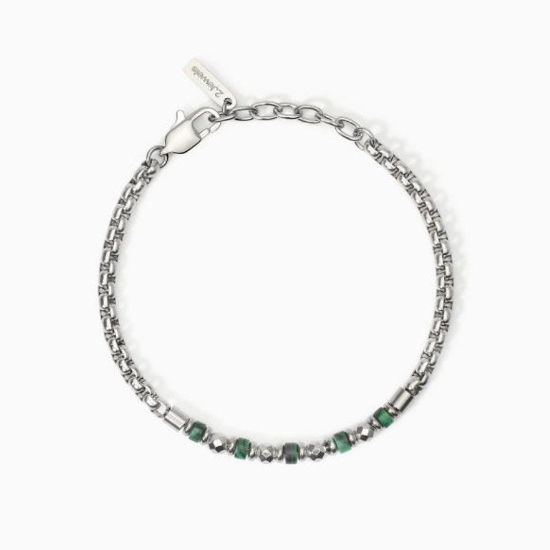 Bracciale da uomo in acciaio con catena veneta e malachite 2 jewels 232552