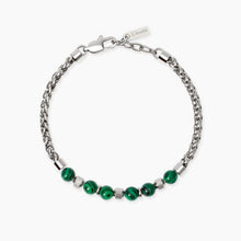 Carica l&#39;immagine nel visualizzatore di Gallery, Bracciale da uomo in acciaio con catena spiga e malachite 2 jewels 232627
