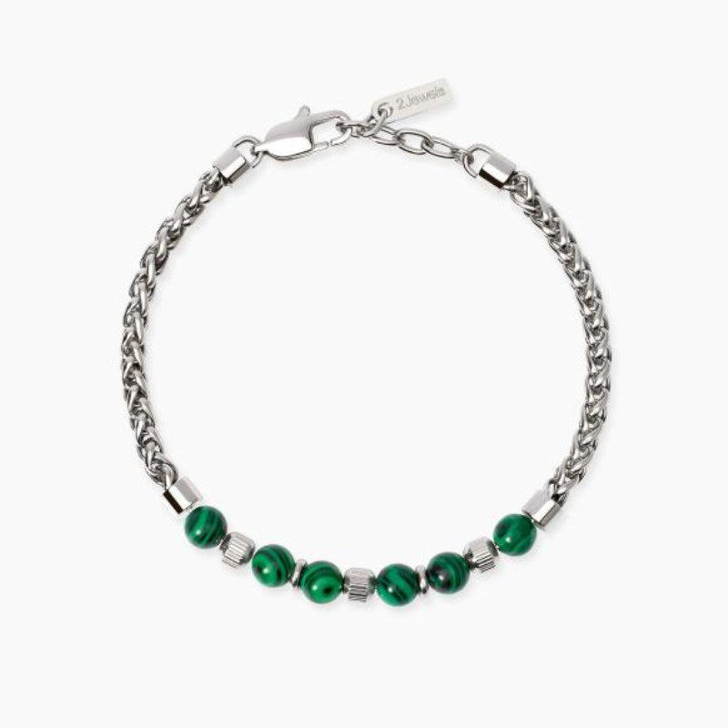 Bracciale da uomo in acciaio con catena spiga e malachite 2 jewels 232627