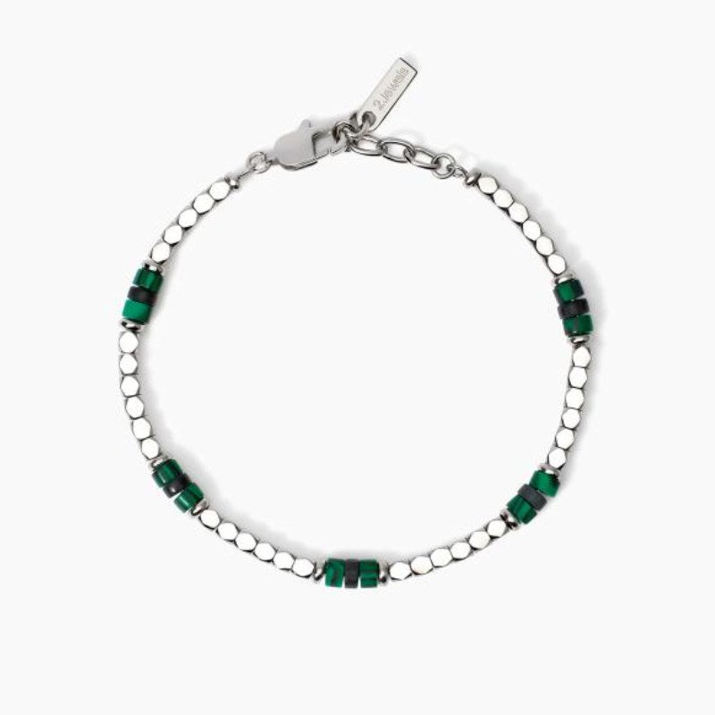 Bracciale da uomo in acciaio con cubetti faccettati e malachite 2 jewels 232630