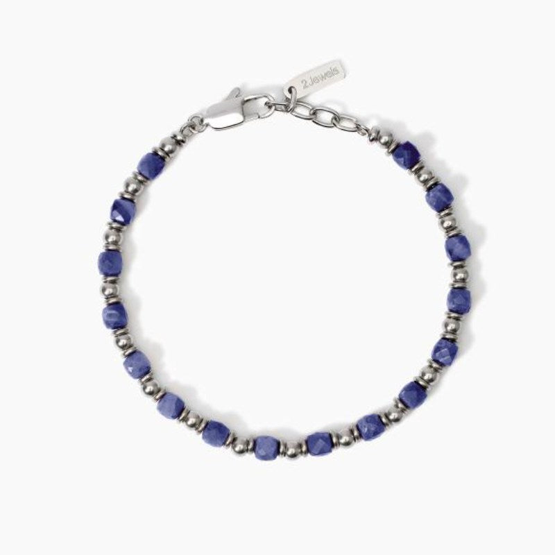 Bracciale da uomo in acciaio con cubetti di sodalite 2 jewels 232647
