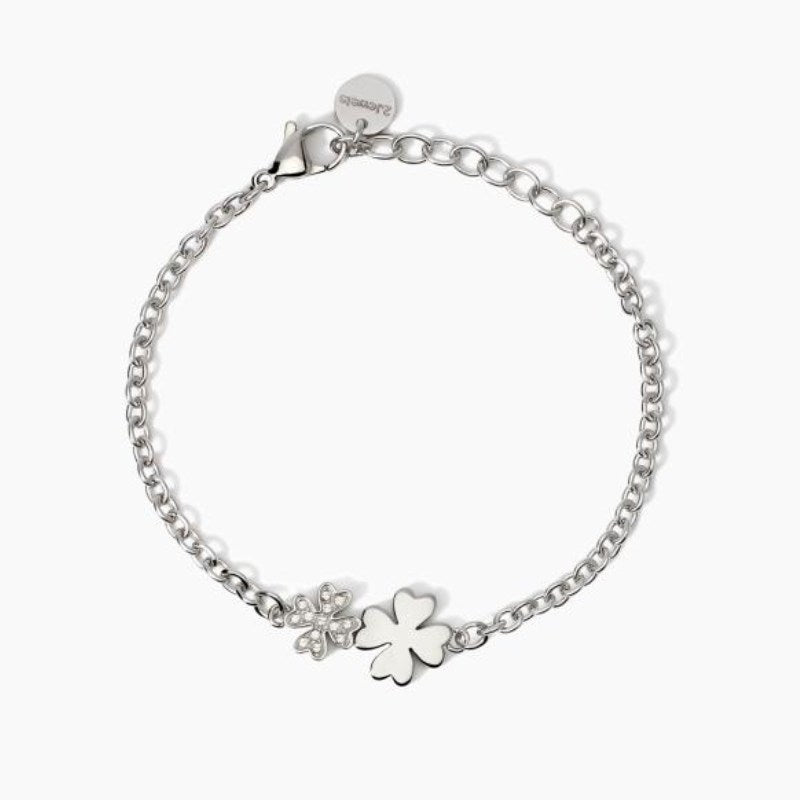 Bracciale da donna in acciaio con catena rolò e quadrifoglio 2 jewels 232652