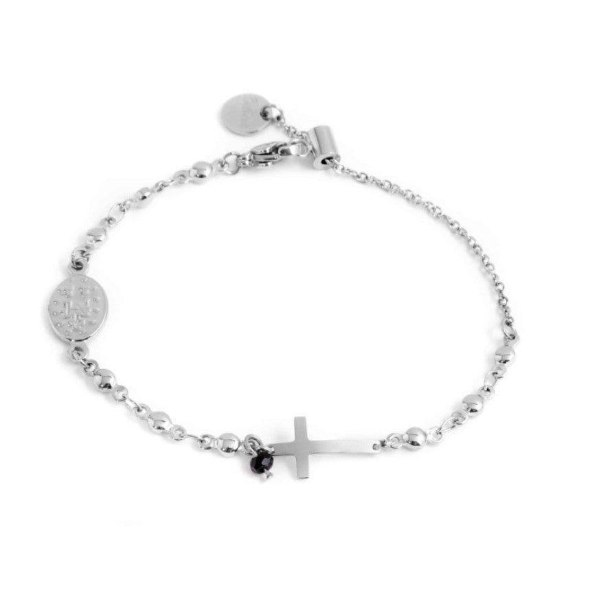 Bracciale da donna in acciaio rosario con croce Marlù 33BR0001