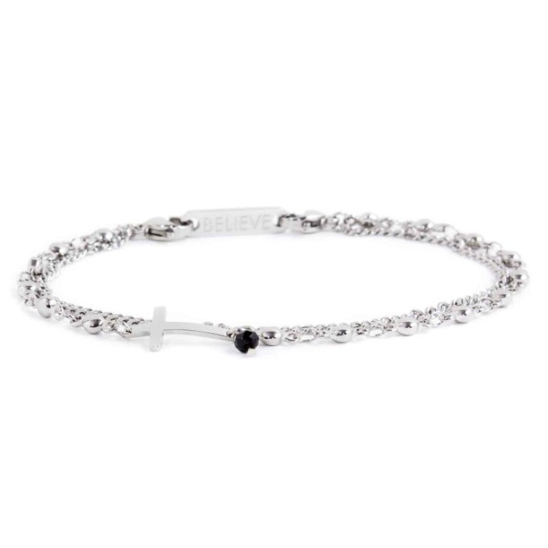 Bracciale da donna in acciaio rosario con croce Marlù 33BR0002
