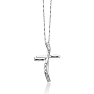 Collana da donna in oro bianco con croce e diamante CELD4300
