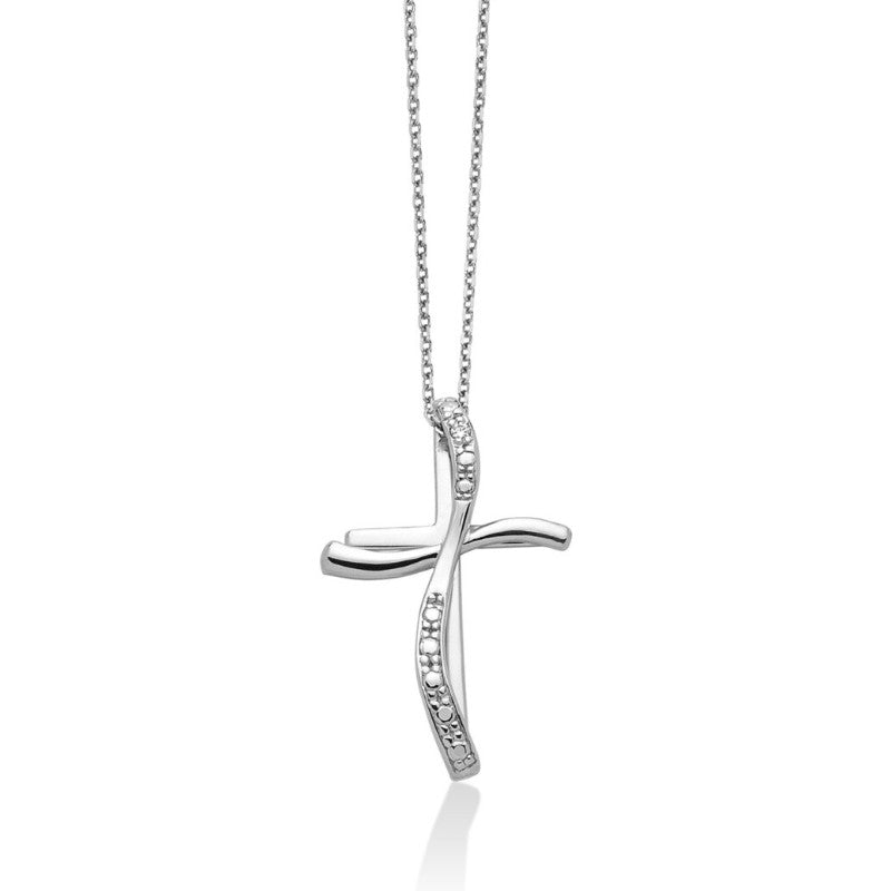 Collana da donna in oro bianco con croce e diamante CELD4300