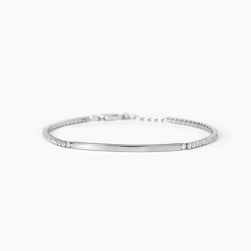 Bracciale da uomo in argento con piastra e zirconi bianchi GENTLEMAN Mabina 533818