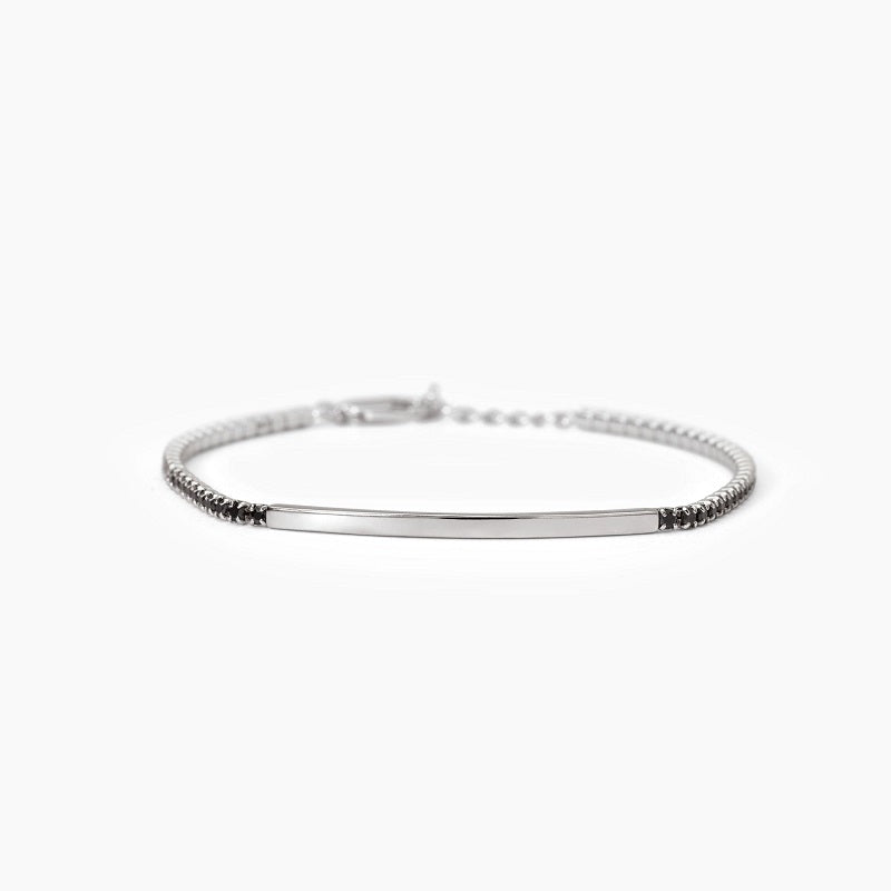 Bracciale da uomo in argento con piastra e zirconi neri GENTLEMAN Mabina 533817