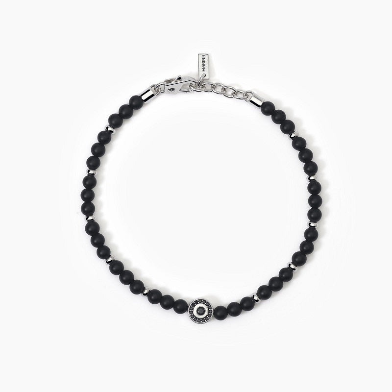 Bracciale da uomo in argento con agata nera BENIAMINO Mabina 533807