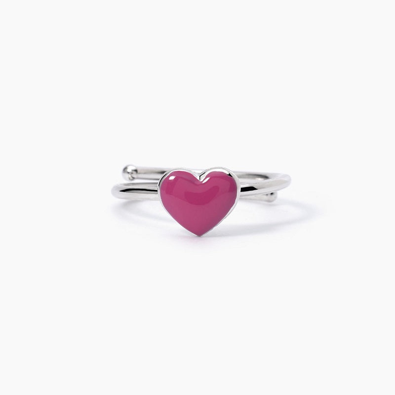 Anello Bimba In Argento Con Cuore Smaltato Rosa Mabina 523030