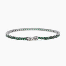 Cargar imagen en el visor de la galería, Pulsera tenis para hombre en plata bruñida con esmeraldas Mabina 533579
