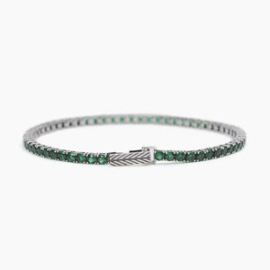 Pulsera tenis para hombre en plata bruñida con esmeraldas Mabina 533579