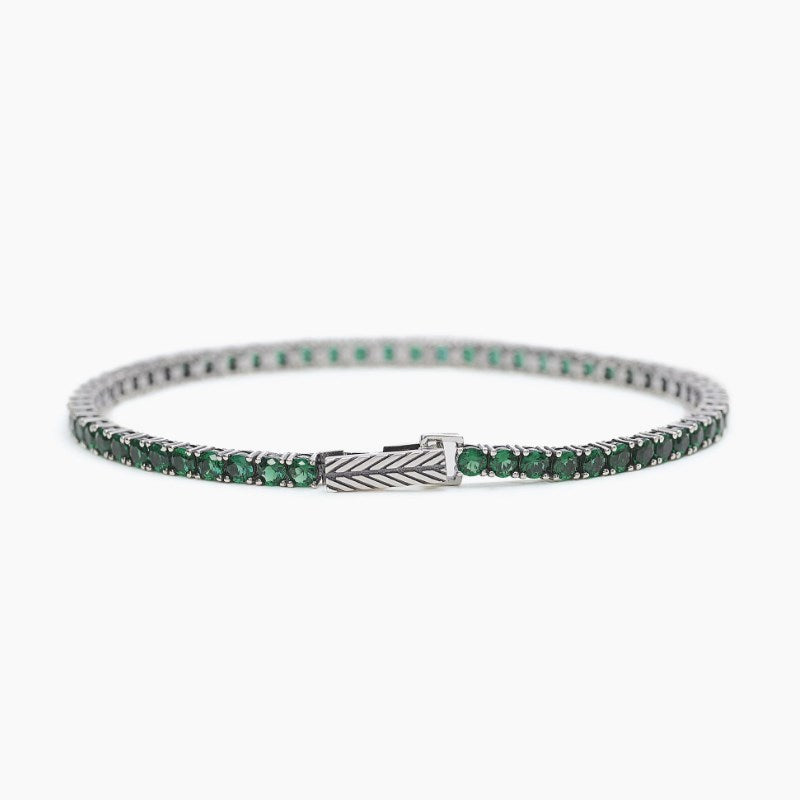 Pulsera tenis para hombre en plata bruñida con esmeraldas Mabina 533579