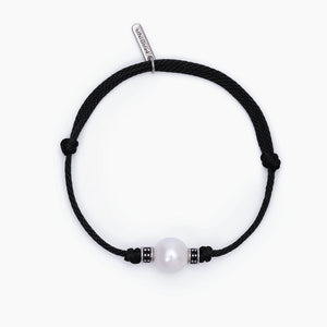 Pulsera de hombre con cordón negro y perla blanca TROPICAL Mabina 533720