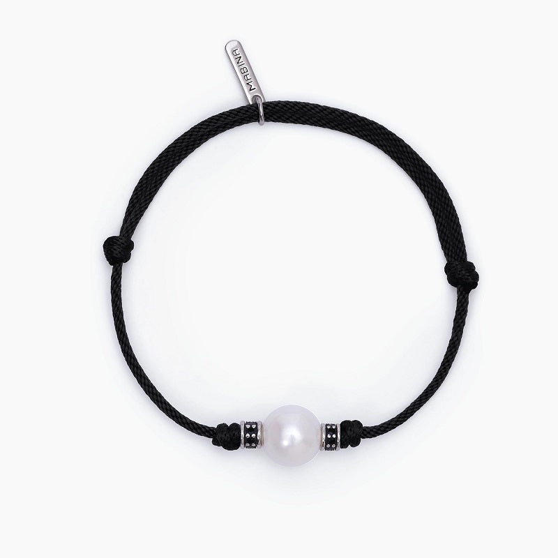 Pulsera de hombre con cordón negro y perla blanca TROPICAL Mabina 533720