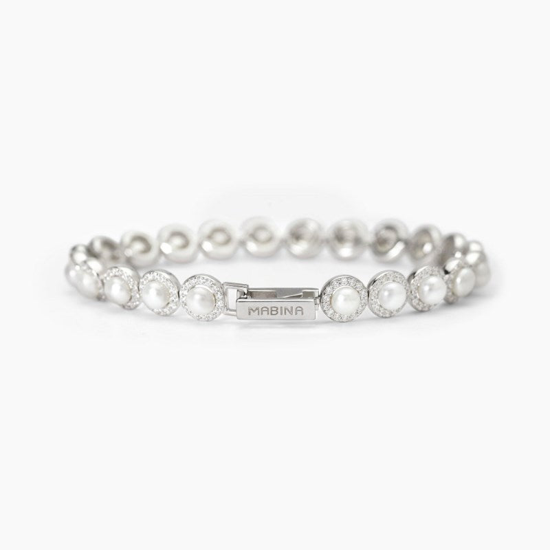 Bracciale da donna tennis in argento con perle e zirconi Mabina 533826