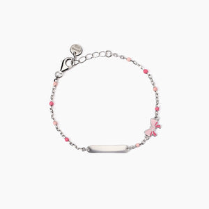 Bracciale bimba con fiocchetto e targhetta incidibile Pink Lady-Tag Mabina 533926