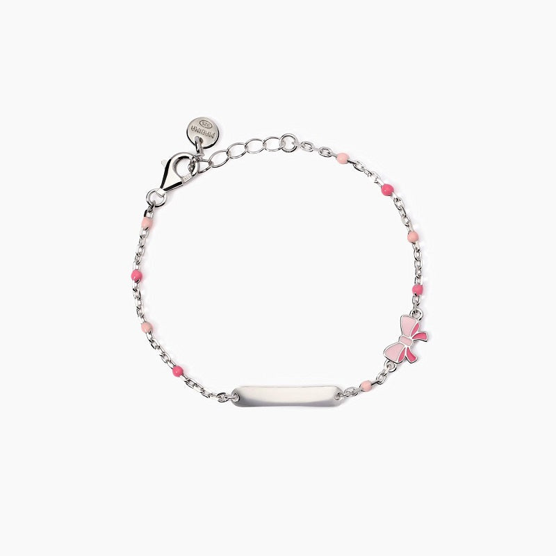 Bracciale bimba con fiocchetto e targhetta incidibile Pink Lady-Tag Mabina 533926
