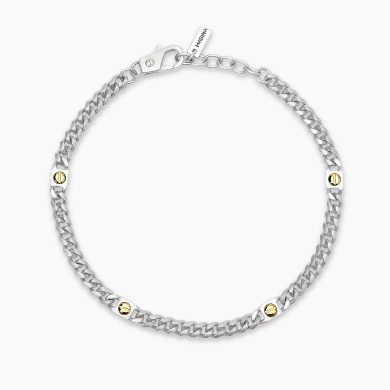 Bracciale da uomo in argento regolabile con catena groumette e viti Screw Mabina 534080