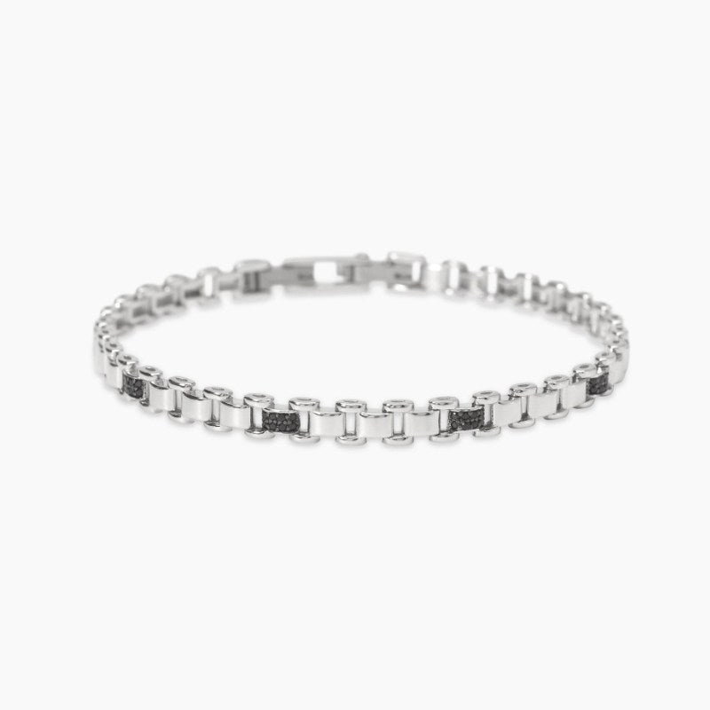 Bracciale da uomo con elementi e zirconi neri Don't Stop Mabina 534083