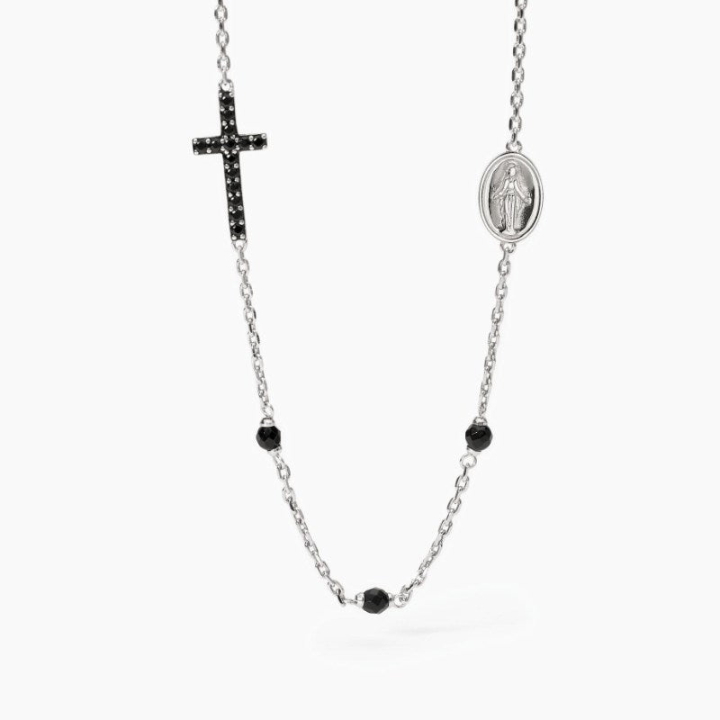 Collana da uomo in argento con croce e Madonnina Mystical Mabina 553680