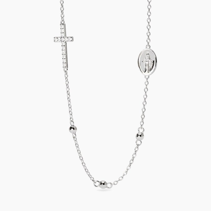 Collana da donna in argento con croce e Madonnina Rosario Mabina 553781