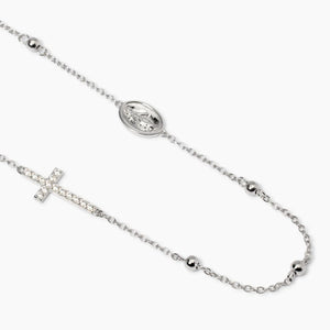 Collana da donna in argento con croce e Madonnina Rosario Mabina 553781