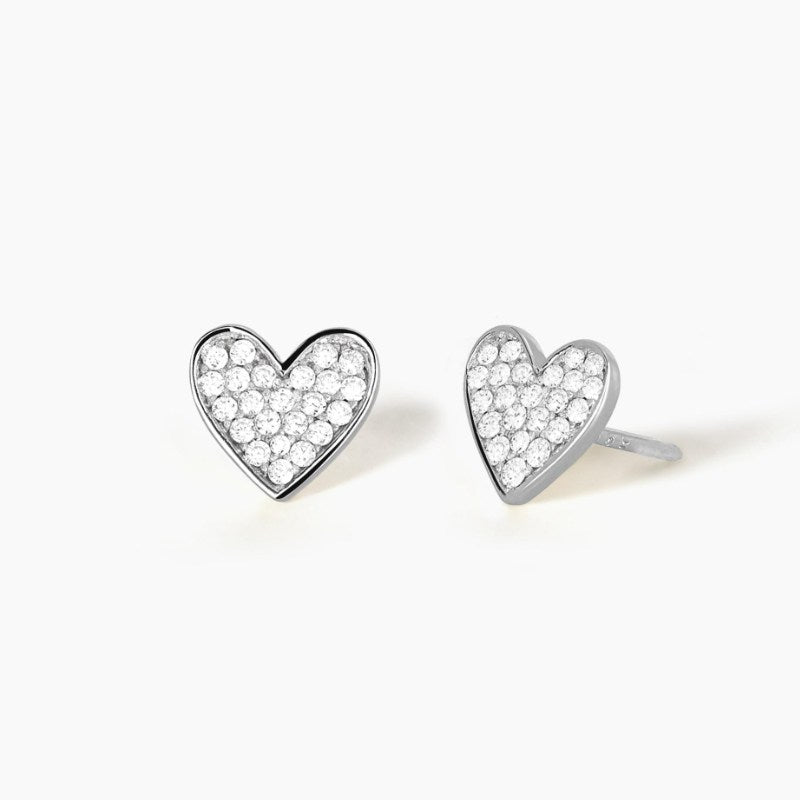 Orecchini da donna a lobo in argento a cuore pavé Mabina 563254