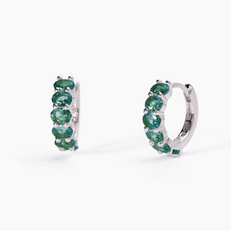 Orecchini a cerchio da donna in argento con smeraldi FESTIVAL Mabina 563579