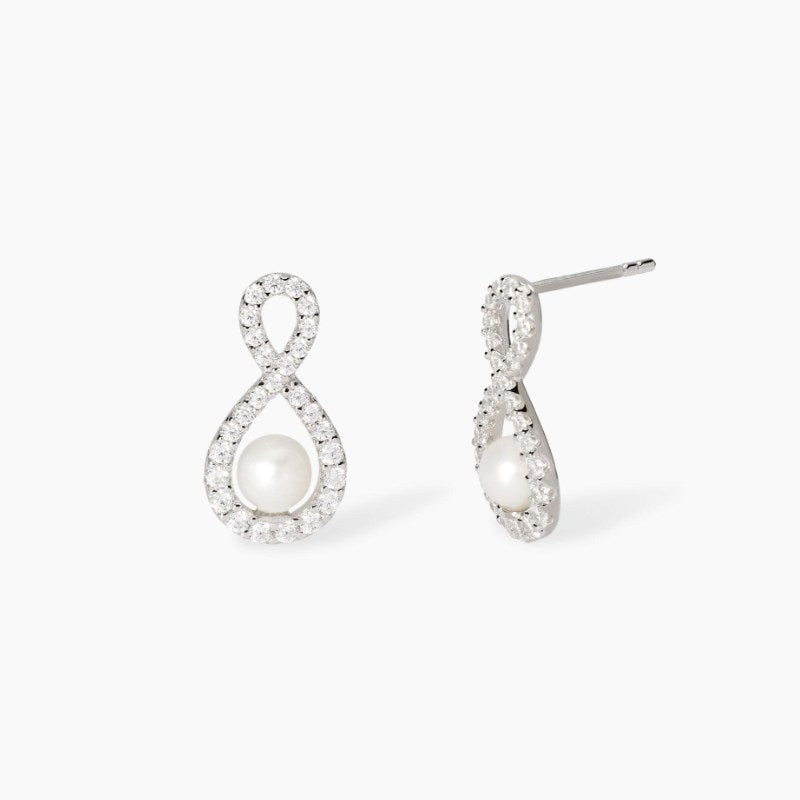 Orecchini da donna con infinito in zirconi e perle coltivate Endless Mabina 563855
