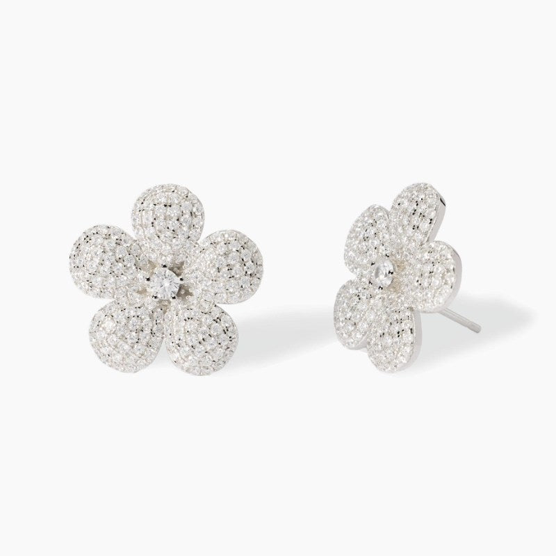 Orecchini da donna in argento a fiore in zirconi Mabina 563890