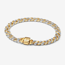Load image into Gallery viewer, Bracciale Catena Maglia Cubana Bicolore con Pavè
