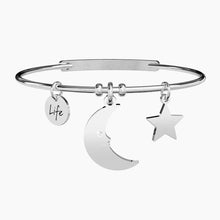 Cargar imagen en el visor de la galería, Bracciale da donna rigido in acciaio con pendenti luna e stella Kidult 731312
