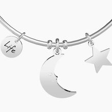Cargar imagen en el visor de la galería, Bracciale da donna rigido in acciaio con pendenti luna e stella Kidult 731312
