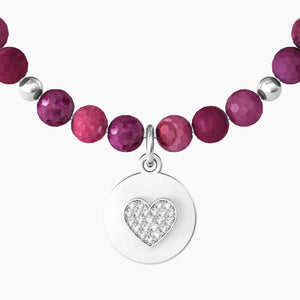 Teacher women's bracelet with fuchsia agate and heart Kidult 732162