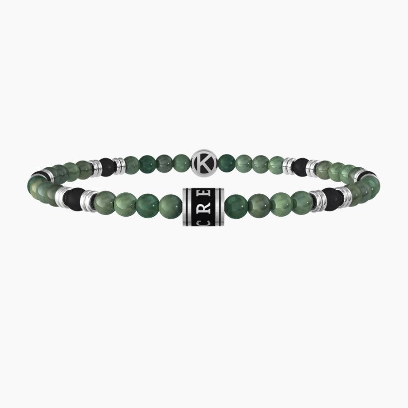 Bracciale da uomo con agata nera e giada verde Kidult 732183