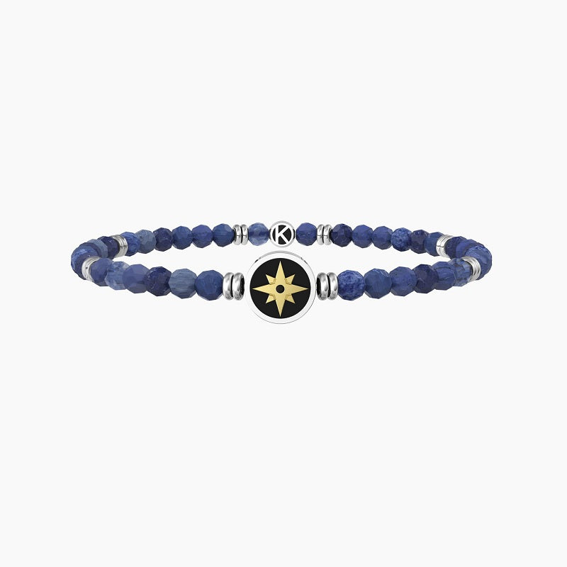 Pulsera De Hombre Elástica Con Ágata Azul Y Rosa De Los Vientos Kidult 732238